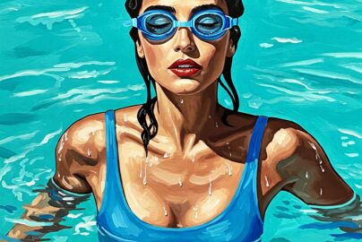 frau mit schwimmbrille im wasser