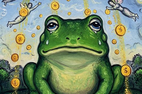 einender Frosch auf den Geld hernieder regnet